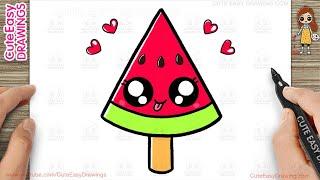 How to Draw a Cute Watermelon Ice Cream - Easy Step by Step