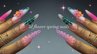 3D Flower Spring Nails acrylic almond nails + intricate nail art