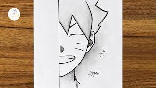 Easy anime sketch  how to draw Boruto Uzumaki half face easy step by step  Drawing Naruto