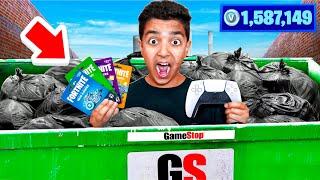 Kid Finds V-BUCKS While Dumpster Diving At GAMESTOP JACKPOT