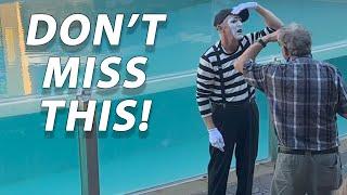 HILARIOUS Lynn The Mime ARRIVE EARLY  Sea Lion & Otter Spotlight Pre Show - SeaWorld Orlando 2023