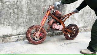 Old rusty 50cc motorcycle completely restored