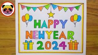 Happy New Year Drawing 2024  Happy New Year Card Drawing  New Year Drawing 2024  New Year 2024