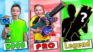 NERF Gun Game Noob vs Pro & Legend NERF Blaster Challenge w Roman and Max