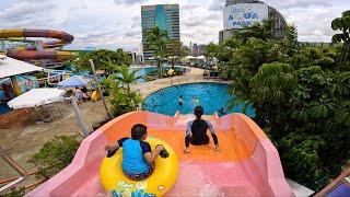 All Water Slides At Pororo AquaPark in Bangkok Thailand Rooftop Waterpark