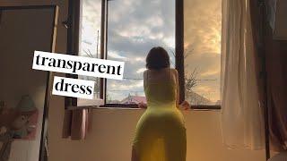 4K Try on Haul Transparent Yelllow Dress  No Bra and No Panties Challenge 2024 Liux Bate