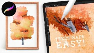 EASY way of painting perfect trees in Procreate  How to paint autumn trees in procreate