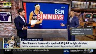 ESPN GET UP  Ben Simmons leaves with sprained AC joint right shoulder in  Jazz def. 76ers 106-104