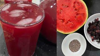 Rica Agua De Jamaica Con Sandia y Chia Para Estos Dias Tán Calurosos