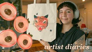 artist vlog  getting back to ceramics painting a tote and product design