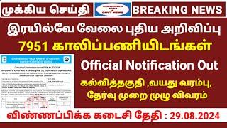 7951 vacancy  இரயில்வே புதிய வேலை அறிவிப்பு  RRB Chennai notification  RRB JE Job details