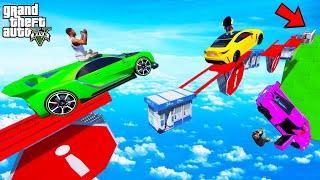 FRANKLIN TRIED IMPOSSIBLE MOVING STOPPERS RAMP JUMP PARKOUR CHALLENGE IN GTA 5  SHINCHAN and CHOP