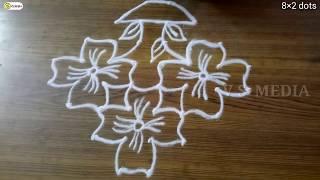 simple and easy flower pot rangoli with 8×2 dots  rangoli  chukkala muggulu  padi kolam  kolam
