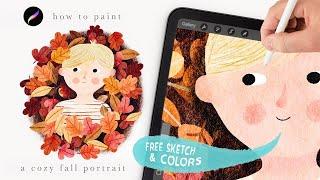 lets paint a fall portrait  procreate watercolor tutorial + lots of procreate tips for beginners