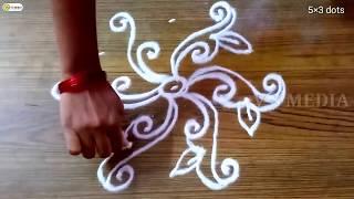 simple and easy rangoli with 5×3 dots  rangoli  chukkala muggulu  padi kolam  kolam  muggulu