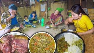 Sheep Meat Fry Recipe with rice in Rural Village  Lamb Meat recipe  Rural village cooking & eating