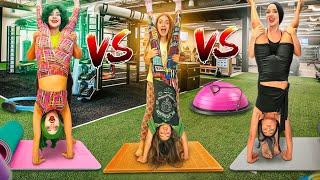 DESAFIO DO YOGA EXTREMO DE MÃE E FILHA WANDINHA E MORTICIA VS LADY JOKER E MÃE VS LUA E BELINHA