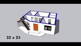 32 by 25 single floor building 3d plan design II 32*25 simple ghar ka design II 32 x 25 house plan