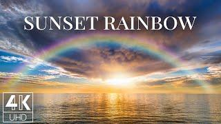 10 HRS Animated TV Screensaver in 4K - Thunder and Ocean Sounds - Rainbow Over Marine Sunset