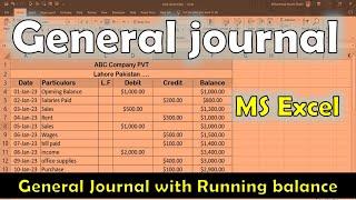 how to create general journal debit credit ledger account 2 with running balance #excelformulas