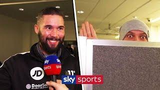 FUNNY FELLA Oleksandr Usyk spies on Tony Bellew during Sky Sports interview 