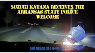 Pursuit with STOLEN Suzuki Katana - Fleeing motorcycle tries everything to evade Trooper bumps it