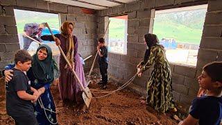 Hardworking rural family. From the beginning of the day family members try to improve in their work