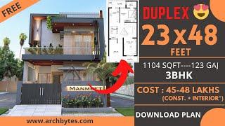 23x48 House Design - Amazing 3BHK House Plans  7X15 Meters  123 Gaj  Terrace Garden  ArchBytes
