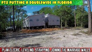 Pt 2 Electric line planning inspect unit level join block and strap down manufactured home