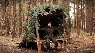 Raised Bushcraft Shelter Bed with Hand Tools Full Build from Start to Finish