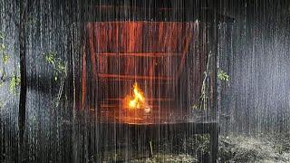 Sleep Instantly in 3 Minutes with Heavy Rain & Campfire Thunder on Ancient Tent in Forest at Night