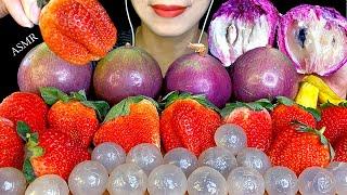 ASMR PURPLE MILK FRUIT  GIANT STRAWBERRY LOGAN DRIED JACKFRUIT WITH CREAM  EATING SOUNDS.