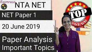 NTA NET Paper 1 Analysis 20th June 2019 - Topics & Questions Most Important Dont Miss