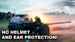 Crazy Russian Shooting From Russias 100mm Antitank Gun MT-12 With No Helmet % Ear Protection