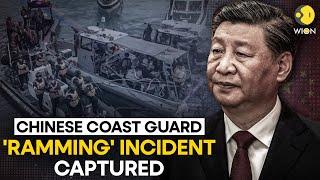 South China Sea Tensions Chinese coast guard ramming incident captured by Philippines  WION