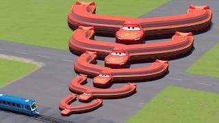 Big & Small Lightning Mcqueen Slingshot vs Trains Thomas  BeamNG.Drive