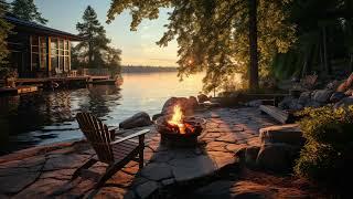 Sunshine on Lakeside Ambience  Relaxing Fire Pit and Lakeshore Water Sounds for Relax