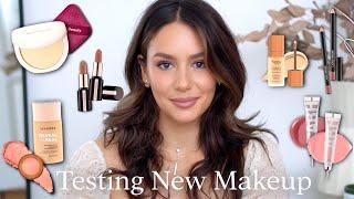 TESTING NEW MAKEUP Rare Beauty Pressed Powder Danessa Myricks Concealer ABH Serum Blushes & More