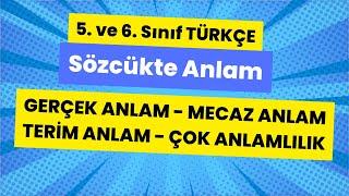 5.  6. Sınıf Türkçe Sözcükte Anlam  Gerçek Anlam Mecaz Anlam Terim Anlam Çok Anlamlılık