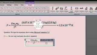 Typing physics equations into microsoftword 2010