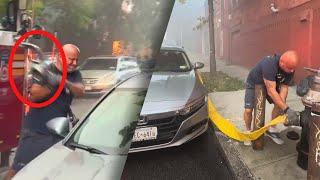 Firefighter Breaks Car Window to Access Blocked Fire Hydrant