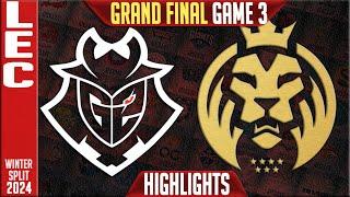 G2 vs MDK Highlights Game 3  GRAND FINAL LEC Winter 2024 Playoffs  G2 Esports vs Mad Lions KOI G3