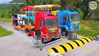 Double Flatbed Trailer Truck vs speed bumpsBusses vs speed bumpsBeamng Drive807