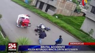 Policía motorizado choca aparatosamente con mototaxi en Andahuaylas