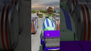 Mixed Cement Trucks & Buses vs Giant Bollards Crash - BeamNG.Drive