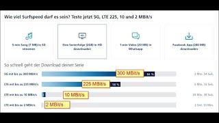  LTE Geschwindigkeiten 2-10MBits   225 MBits oder 5G 300 MBits