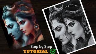 How to draw Lord Shiva with Maa Parvati  Lord Shiva drawing tutorial