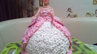 Cake BARBIE DOLL . HOW to decorate a cake with cream