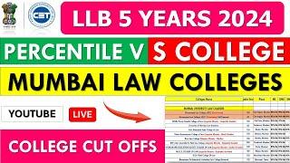 MH LAW CET 5 Yrs 2024 - Percentile vs Colleges  Law CET Colleges Category wise Expected Cutoffs