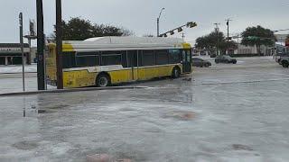 Ice storm causing slippery roads in Dallas Texas